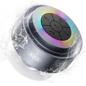 3 x Bluetooth Shower Speaker,XO Portable Shower Speakers IP67 Waterproof with Suction Cup,Built-in Mic and Dynamic LED Lights,Handsfree Wireless Speaker for Bathroom, Party, Beach