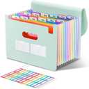 ThinkTex Accordion File Organizer, 12 - Pocket Expanding File Folders | for Receipts, Bills & Taxes Organizer, Letter/A4 Size Document Holder for School, Office, Home with tabs-Sage Green