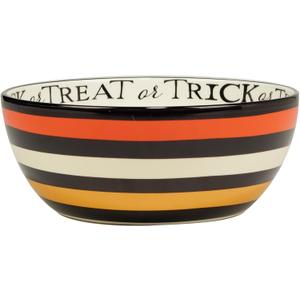 Spooky Halloween Deep Bowl  110 oz. Large Ceramic Bowl with Colorful Stripes and 'Trick or Treat' Interior Rim  Festive Halloween Serveware for Salads, Popcorn, Candy & Party Snacks