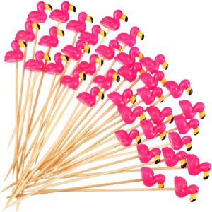 100 Pack Cocktail Picks cute red Cake Decorations Bamboo Cocktail Sticks Decorative Food Desserts Cupcake Toppers for Party Birthday Decoration(Flamingo)