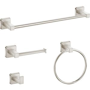 Bathroom Hardware Accessories Set 4 Pieces, Brushed Nickel Stainless Steel Towel Bar Set, Includes 20In Towel Bar, Towel Ring, Robe Towel Hooks,Toilet Paper Holder, Bathroom Towel Rack Set