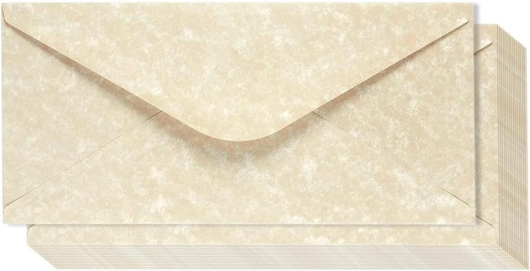 48 Pack Parchment Envelopes for Writing Letters with Gummed Seal - Decorative Vintage Style Home Stationary Supplies 8.75x4 Inch - Fancy Envelope for Letter (Cream)