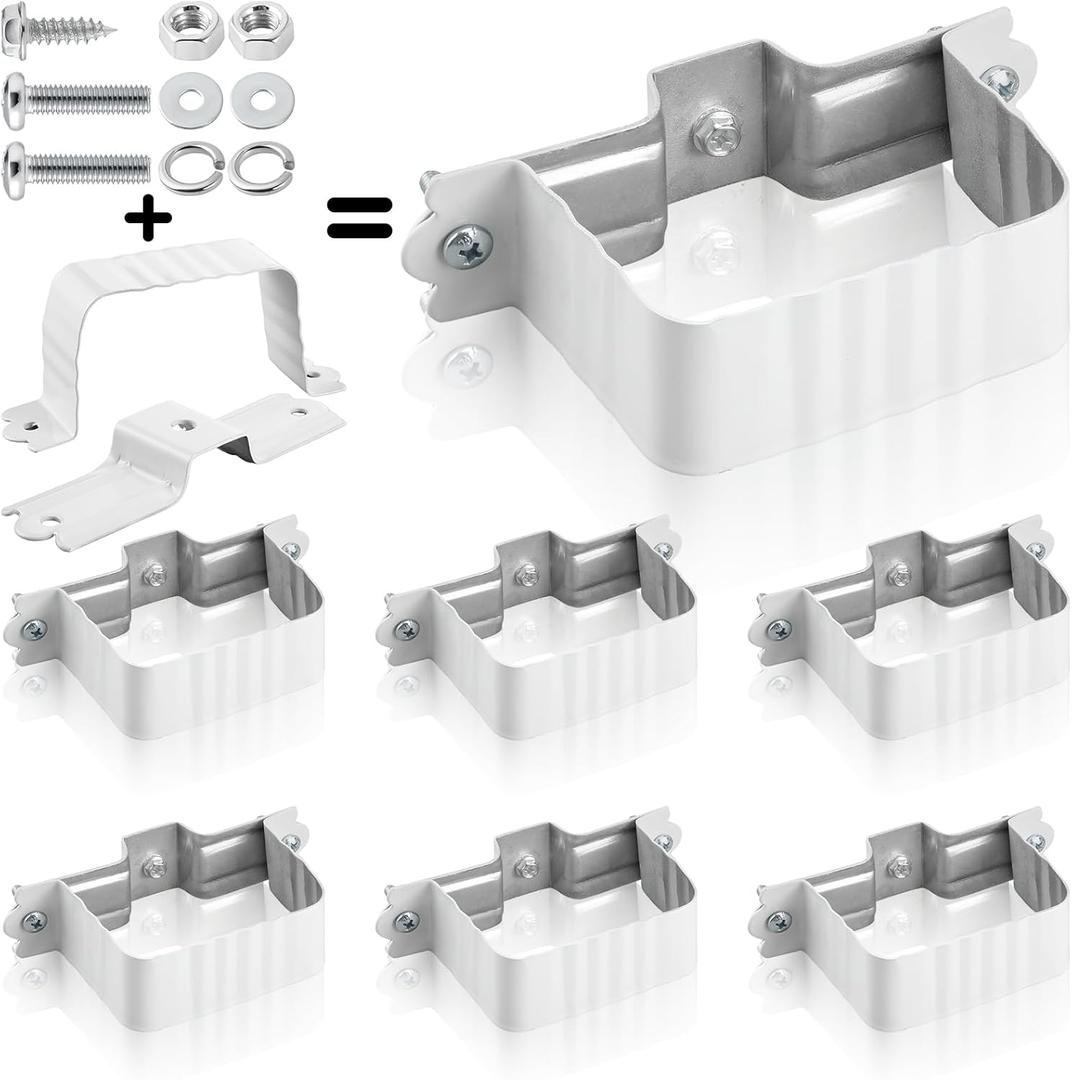 Hicarer 6 Sets Gutter Downspout Straps 2x3 and Downspout Wall Bracket, Gutter Straps Extension Adapter White Aluminum Alloy Brackets Holder Attach Exterior Wall