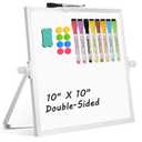 Dry Erase Magnetic White Board, 10" x 10" Double-Sided Desktop Whiteboard with Stand, Portable Small Whiteboard Set for Drawing, Office, Home