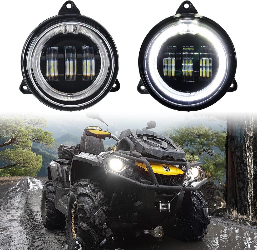 LED Low Beam Headlights with Halo Ring DRL Compatible with 2012-2022 Can Am Outlander 500 650 800 850 1000 XMR STD XT XT-P Accessories Head Lamp Replacement for 710006177 (2PCS)