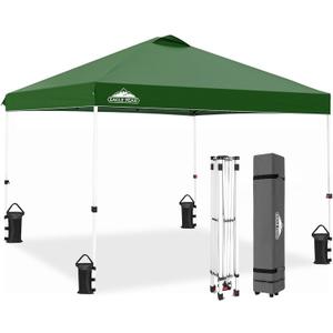 EAGLE PEAK Pop Up Canopy Tent with Wheeled Carry Bag, 8 Stakes, 4 Ropes, 4 Weight Bags, Easy Set Up Tent Canopy, 10x10 ft, 100sqft of Shade, Green