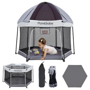 Pamo Babe Baby Playpen with Sun Protection Canopy - Indoor & Outdoor Play Yard for Babies and Toddlers - Baby Tent with Zipper Door