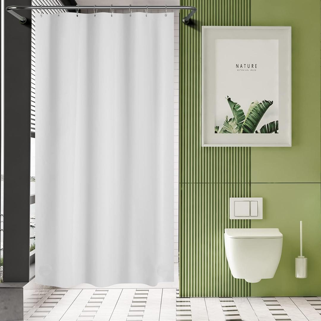 AmazerBath 48x72 Shower Curtain Stall, PEVA White Heavy Duty Shower Curtain with 2 Weighted Stones and 8 Grommet Holes