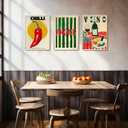 3Pcs Vintage kitchen Canvas Wall Art Abstract Dinner Table Food Wall Decor Colorful Food Lover Maybe Too Hot for Your Taste Poster Print Artwork for Dining Hotel Kitchen Modern Home Decoration (16L" x 12W")