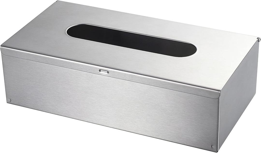 JunSun Rectangular Tissue Box Cover - Napkin Holder, Facial Tissue Storage Box - Decorative Holder for Bathroom, Bedroom, Nightstand, Office - Stainless Steel, Brushed Nickel