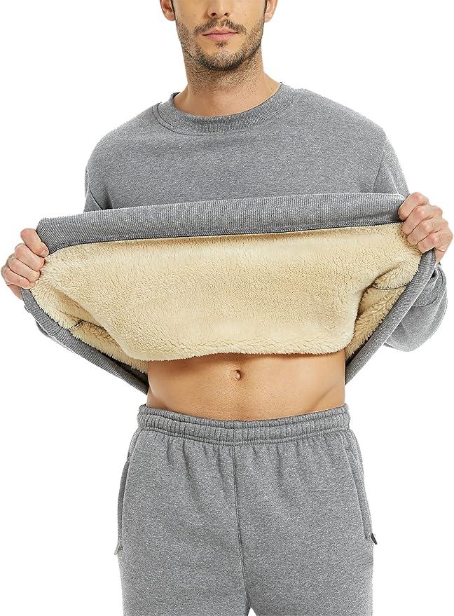 Yeokou Mens Fashion Warm Fleece Crewneck Sweatshirt Thick Sherpa Lined Pullover Tops, XL