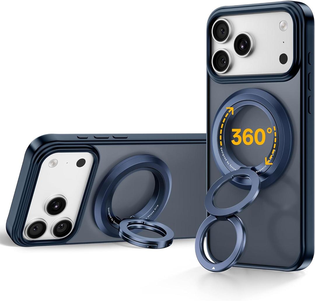 SYNCWIRE for MagSafe Ring Phone Holder, 360 Rotation Magnetic Cell Phone Grip Dual-Sided Magnets Phone Ring Kickstand Compatible with iPhone 17 16 15 14 13 12 Pro Max MagSafe, Android, Samsung etc. (Titanium Blue)