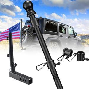 Truck Flag Pole Kit with Trailer Hitch Holder - 5FT Heavy Duty Tangle Free Flagpole for Trucks, Upgraded Windproof Holder with Longer Sleeve for Truck, Pickup, Jeep-Black