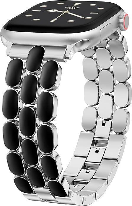 Wearlizer Metal Band Compatible with Apple Watch Bands for Women 44/45/46/49/42mm, Enamel Stainless Steel Strap for iWatch Series 3/2/1