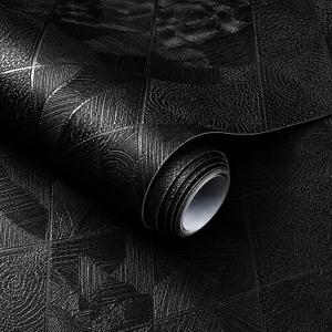 Simon&Siff Wallpaper Peel and Stick Textured, Black 3D Embossed Gothic Contact Paper Removable Waterproof Self Adhesive Wall Paper for Bedroom Bathroom DIY Decor Renter Friendly 120" x 17.3"