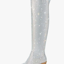 Rollda Rhinestone Cowboy Boots Sparkly Over the Knee Cowgirl Boots Pointed Toe Knee High Boots with Chunky Heel Thigh High Boots 9.5