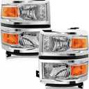 for 2014-2015 Chevy Silverado 1500 Pickup Headlights Assembly Halogen Factory OE Style Chrome Housing Replacement Driver and Passenger Side Pair