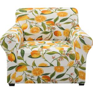 hyha Couch Covers, Chair/Sofa Covers, Floral Pattern, Stretch, Printed, 2 Pieces, Armchair Slipcover, Separate Couch Cushion Slipcover, Furniture Protector for Dogs(Armchair, Lemon) (Small, Orange)
