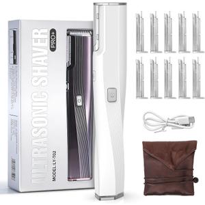 Dermaplane Razor for Women Face, Painless Sonic Dermaplane Tool with 10 Upgraded Micro Mesh Dermaplaning Blades, Womens Facial Exfoliation & Peach Fuzz Hair Removal System (Off-White)