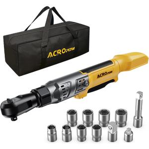 3/8" Cordless Ratchet Wrench, Compatible with DEWALT 20V Battery, 74Ft-Lbs Brushless Motor Electric Ratchet with Variable Speed, Sockets Set, Adapters and Tool Bag No Battery and Charger