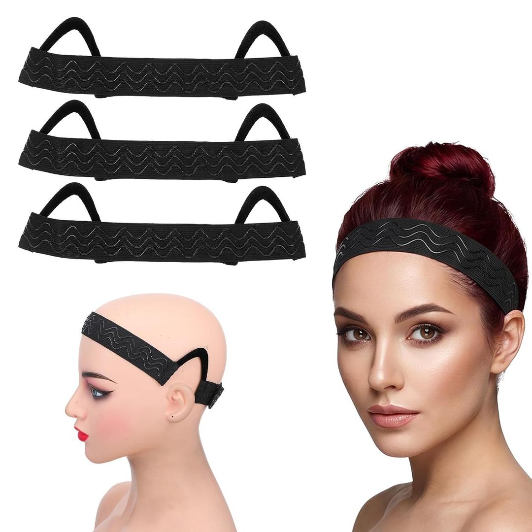 Amaxiu 3Pcs Wig Grip Band for Lace Front, Wig Band with Ear Cut Outs