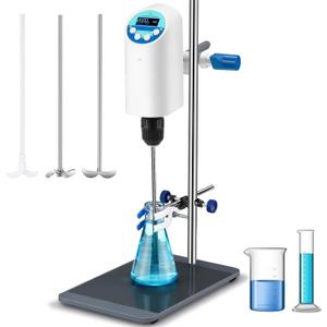 Electric Overhead Stirrer Max.40L, 100-2000rpm, 3 Stainless Steel Stirring Rods, 50000mPa.s, LCD Heavy Duty Powerful Digital Lab Mixer, Time and Speed Adjustable (Stand Included, 100-240V)