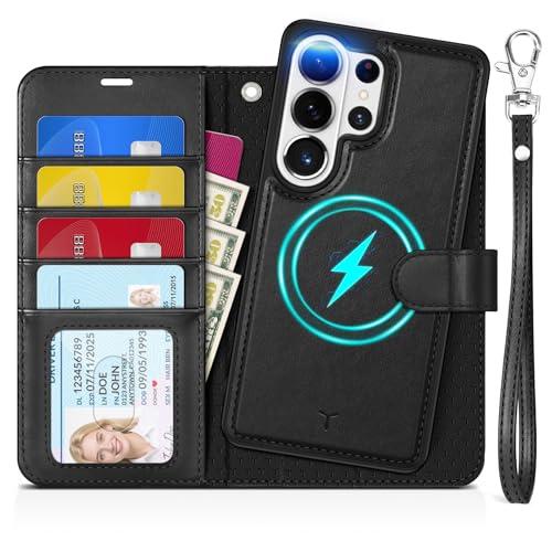 TUCCH Detachable Wallet Case for Galaxy S26 Ultra 6.9", Wireless Charging RFID Blocking 4 Card Holders Wrist Strap, Kickstand Magnetic PU Leather Protective Flip Cover for Galaxy S26 Ultra 2026, Black