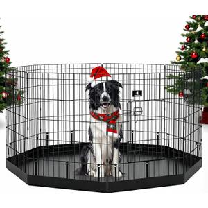 PJYuCien Dog Playpen - Metal Foldable Dog Exercise Pen, Pet Fence Puppy Crate Kennel Indoor Outdoor with 8 Panels 30H & Bottom Pad for Small Medium Pets (Black)