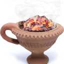 Handmade Earthen Clay Loban Burner Diya/Terracotta Decorative/Loban Burner Diya Natural Clay Diya/Dhoop Dan with Handle (4 Inch Size 100% Pure Mitti)