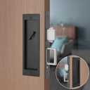 Modern Pocket Door Hardware Set - Privacy Lock with Finger Flush Pulls & Soft Close, for Sliding Barn Doors, Pocket Doors, Bedroom (Black, Entrance)