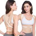Fit Geno Posture Corrector for Women Invisilite: Invisible Lightweight Back Brace for Neck Shoulder & Upper Back Pain Relief - Improve Posture Correct Hunchback Slouching Under Clothes (Large) (Beige)