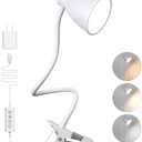 BOHON Clamp Lamp Reading Light 5 Color Modes 10 Brightness Dimmer Bedside Lamp 10W 38 LED Desk Lamp with Auto Off Timer 360° Flexible Gooseneck Clip on Light for Bed Office, Adapter Include, White