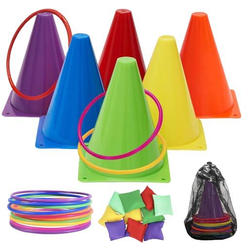 Carnival Games Combo Set 3 in 1, 31PCS Soft Plastic Cones Bean Bags Ring Toss Game with Carrying Bag, Gift for Outdoor Birthday Party/Xmas