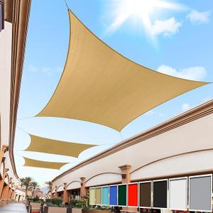 Royal Shade 16' x 16' Beige Square Sun Shade Sail Canopy Outdoor Patio Fabric Screen Awning RTAPS16  UPF50+ 95% UV Blockage, Heavy Duty, Water & Air Permeable (We Make Custom Size)