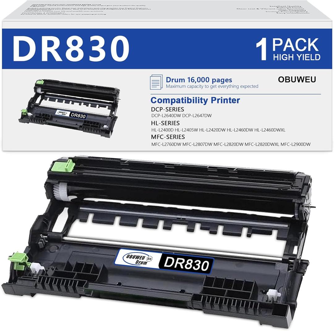 DR830 Drum Unit High Yield Replacement for Brother DR-830 Drum Unit Black 1 Pack HL-L2400D HL-L2460DW HL-L2405W HL-L2465DW HL-L2480DW DCP-L2640DW MFC-L2820DWXL MFC-L2820DW Printer (Not Toner)