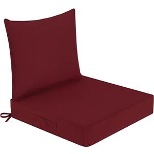 downluxe Outdoor Chair Cushions 24x24 with Removable Cover, Waterproof Patio Furniture Cushions, Deep Seat Cushions for Outdoor Furniture with Backrest for Sofa, Couch and Patio Chairs, Burgundy