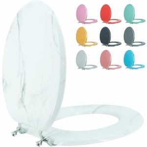 Round Toilet Seat Wood Toilet Seat Prevent Shifting with Zinc Alloy Hinges American Standard Size Toilet Seat Easy to Install also Easy to Clean(Round,Marble)