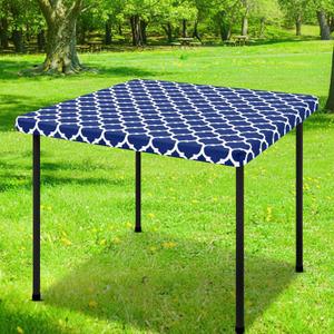 Smiry Square Picnic Table Cover, Waterproof Elastic Fitted Camping Tablecloths, Wipeable Flannel Backed Vinyl Tablecloth Protector for Indoor, Outdoor (Navy, 34x34 Inches)