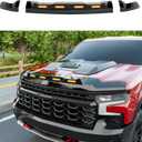 3Pcs Hood Protector with LED Light Compatible with 2019-2024 Chevy Silverado 1500 ZR2 Hood Deflector Glossy Black Lightshield Replacement for 2019-2024 Chevy Silverado Accessories