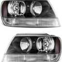 Headlight Assembly Pair for 1999-2004 Jeep Grand Cherokee Black Housing Amber Reflector Left Right W/O Bulbs
