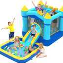 MUKDIY Inflatable Bounce House with Pool & Slide, 12x6.2ft Water Park Jumping Castle for Kids,Heavy-Duty 840D Oxford Fabric, Ages 3-8, Includes 350W Blower, 8 Stakes, (Up to 3 Kids), Light Pink