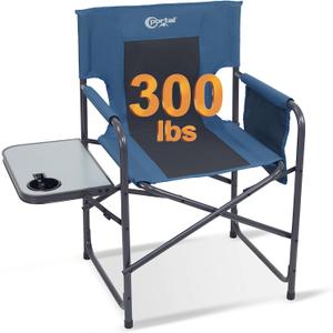 PORTAL Directors Chair Camping Chairs for Adults with Side Table Folding Lawn Chairs for Adults, Directors Chairs Foldable for Outdoor Chairs for Beach, Travel, Heavy Duty Supports 300LBS, Blue/Grey