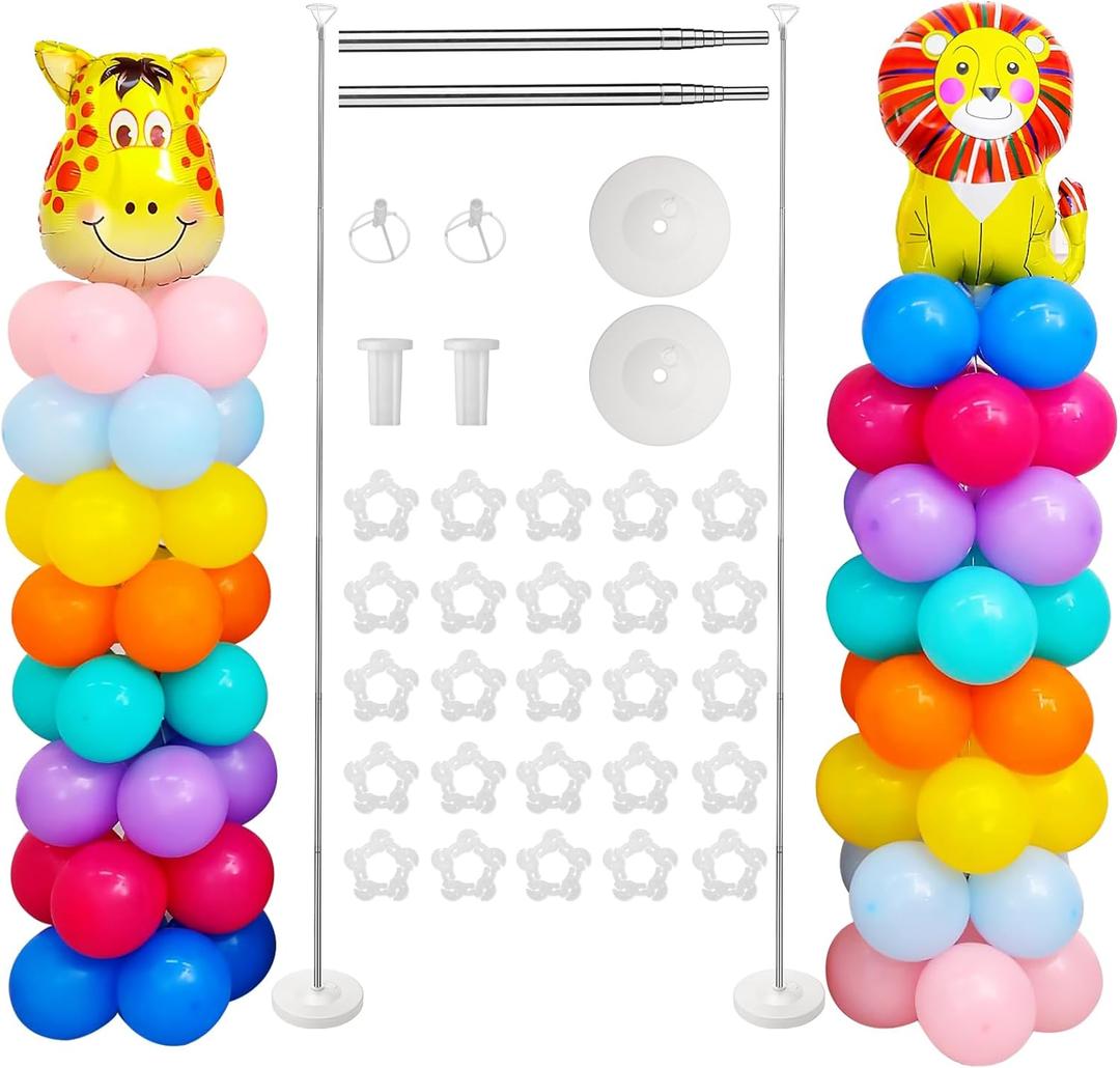 Balloon Stand Kit Set of 2, 7FT Adjustable Height Balloon Column Kit for Floor with Metal Telescopic Pillar for Halloween Thanksgiving Day New Years 2025 Gender Reveal Party Decorations
