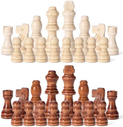 Wooden Chess Pieces Only, 32 Piece Tournament Staunton Wood Chessmen with 3.15 inches King, Chess Game Pawns for Chess Board Game, Replacement of Missing Pieces