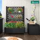 YITAHOME 43.3x17.7x61 in Planter Trellis Box with Wheels & Drain Plug, Outdoor Resin Raised Garden Bed for Climbing Plants, Large Weather-Resistant Design, Black, 3.6x1.5x5ft