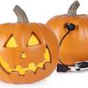 9" Jack-o'-Lantern - Halloween Light Up Pumpkin Lantern with ETL Certified Cord and 2 Safety Fuse - Indoor Outdoor JackoLantern Decoration for Halloween Party Home Décor - Round Lightened Pumpkin