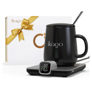 Coffee Mug Warmer Set, ±1°F Precision Temperature Control Smart Heated Mug for Desk, Electric Coffee Warmer with Auto Shut Off & Real-Time Temp Display, Gifts for Men Women, 15oz Ceramic Mug, Black