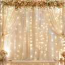 10ft x 10ft Champagne Chiffon Backdrop Curtain with Lights String for Parites Wedding Wrinkle Free Curtain Photo Backdrops Drapes for Baby Shower Birthday Party Home Decorations