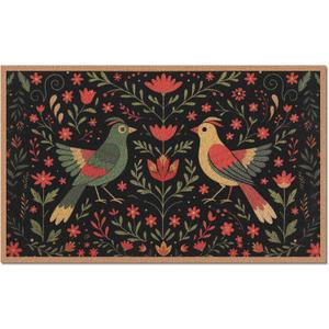 Drydiet 22"x36" Coir Coco Door Mat with Anti-Slip TPR Backing, Floral Bird, 1'10" x 2'11"