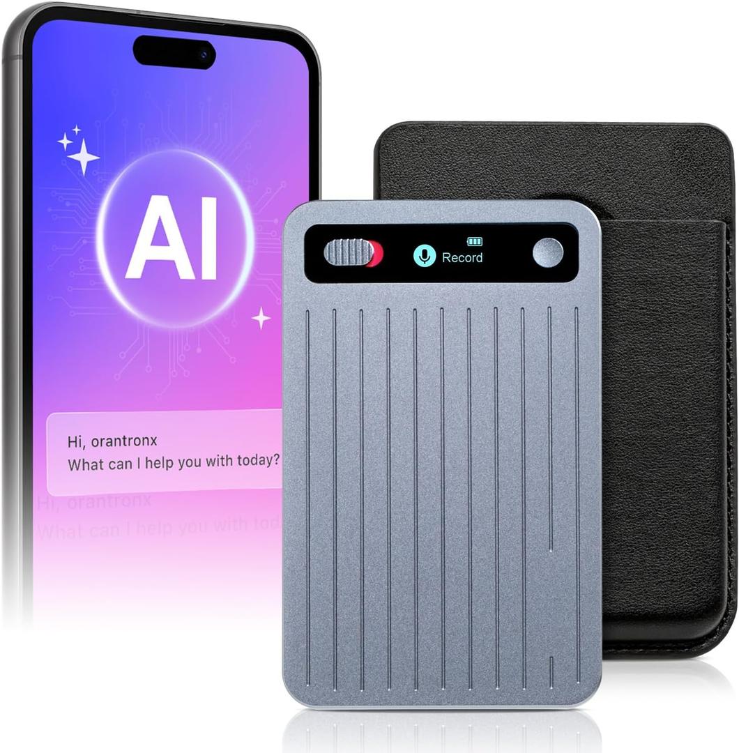 AI Voice Recorder with App Control, Noise Reduction, Transcribe & Summarize with AI Technology, Note-Taking Device Supporting 104 Languages, 64GB Digital Audio Recorder for Meetings and Calls Gray
